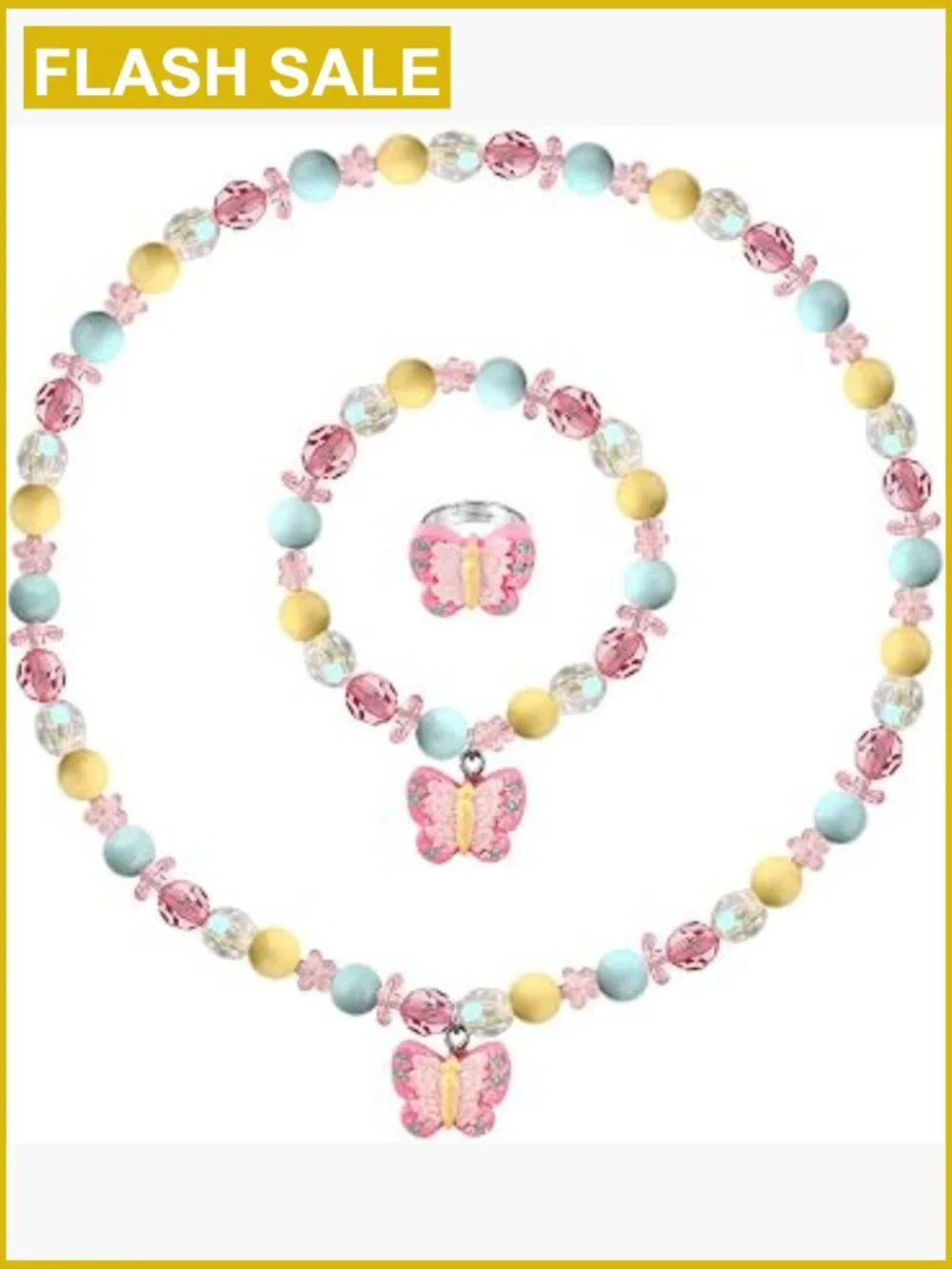 Toddler Butterfly Jewelry Set: Necklace, Bracelet & Ring for Little Girls